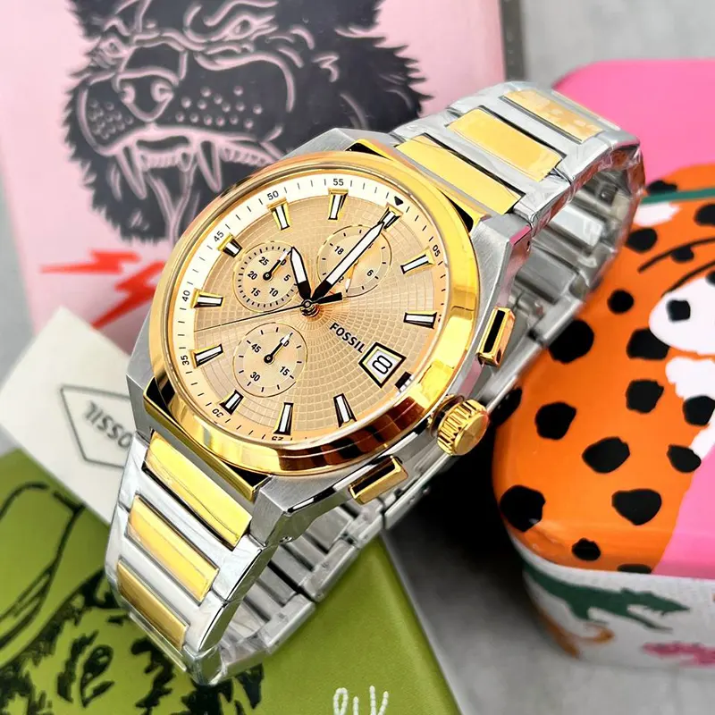 Fossil Everett Chronograph Cream Dial Men's Watch- FS5796